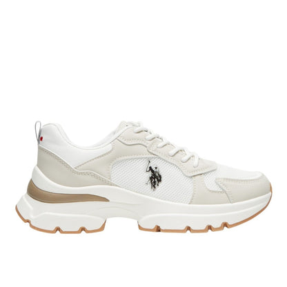 Women's White with Beige Accent Sneakers - Bold Rugged Style with Durable Sole for Outdoor Wear