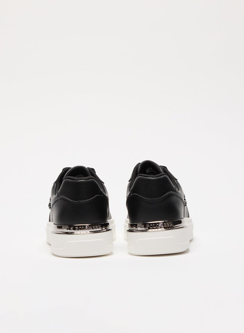 Women's Black Low-Top Sneakers - Stylish Design with White Sole Accent and Cushioned Comfort for Everyday Wear