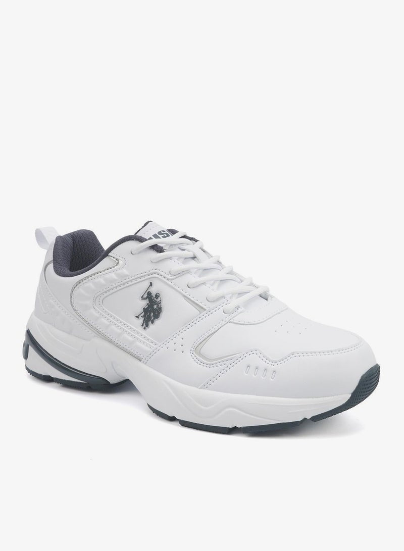 Men's White Classic Low-Top Sneakers, Bold Lace-Up Style, Comfortable Casual Footwear Shoes