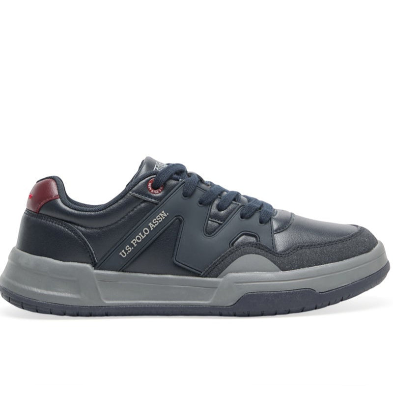 Men's Navy Low-Top Sneakers - Rugged Design with Grey and Red Accents, Durable and Comfortable Casual Footwear