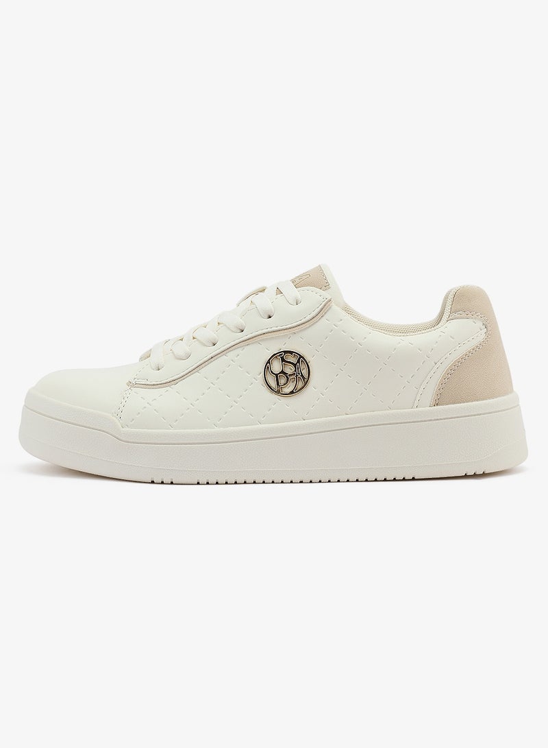 Women's White Low-Top Sneakers - Stylish Lace-Up Design Shoes, Perfect for Casual Outings