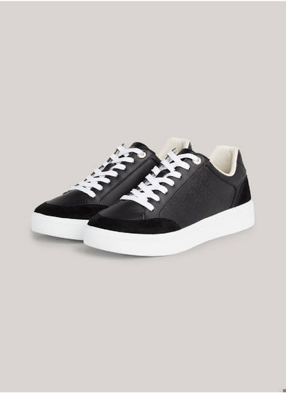 Women's Th Monogram Leather Mixed Texture Sneakers -  Leather upper, Black