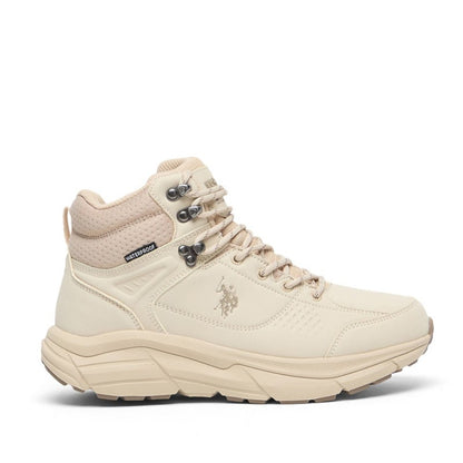 Women's Beige High-Top Waterproof Sneakers with Lace-Up Design – Durable and Stylish for All-Day Comfort