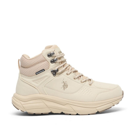 Women's Beige High-Top Waterproof Sneakers with Lace-Up Design – Durable and Stylish for All-Day Comfort