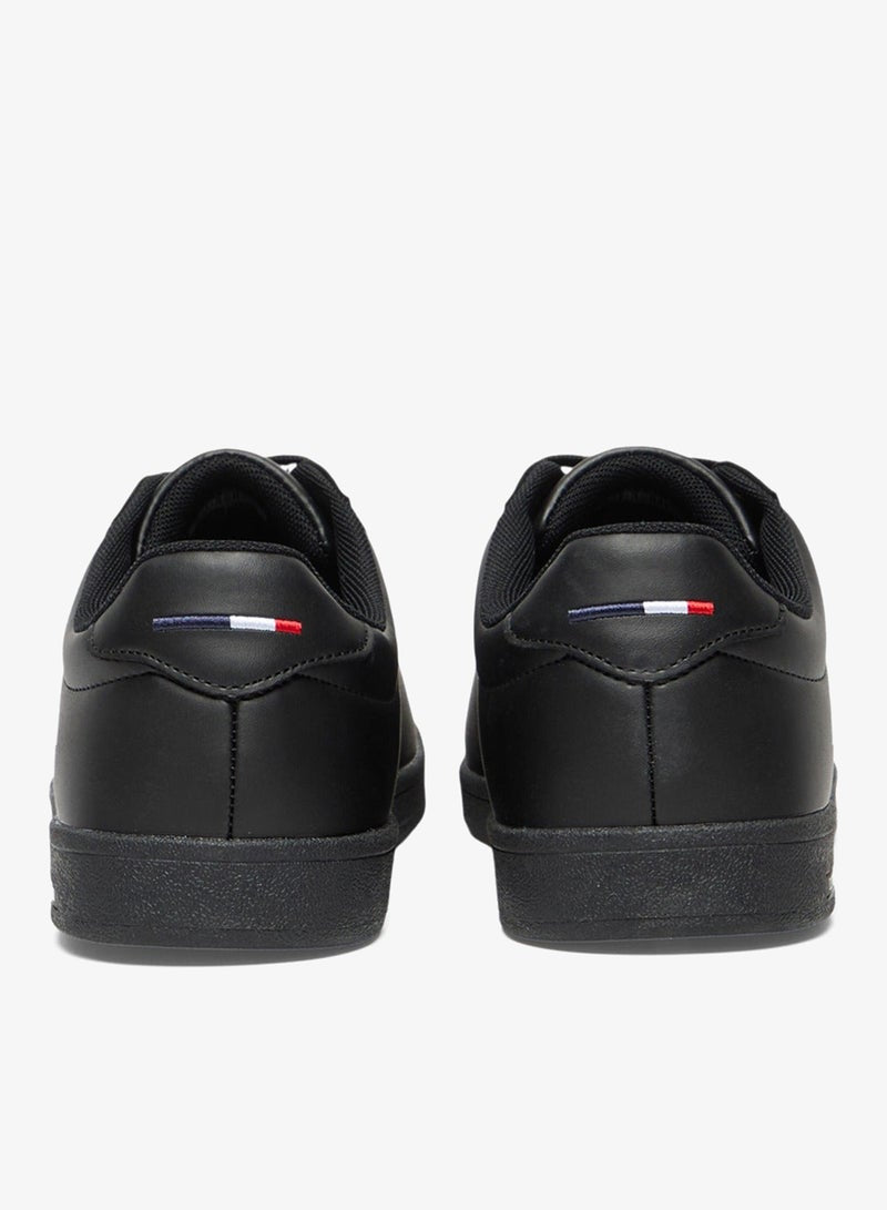 Men's Black Low-Top Sneakers - Bold Lace-Up Style, Comfortable Casual Footwear Shoes