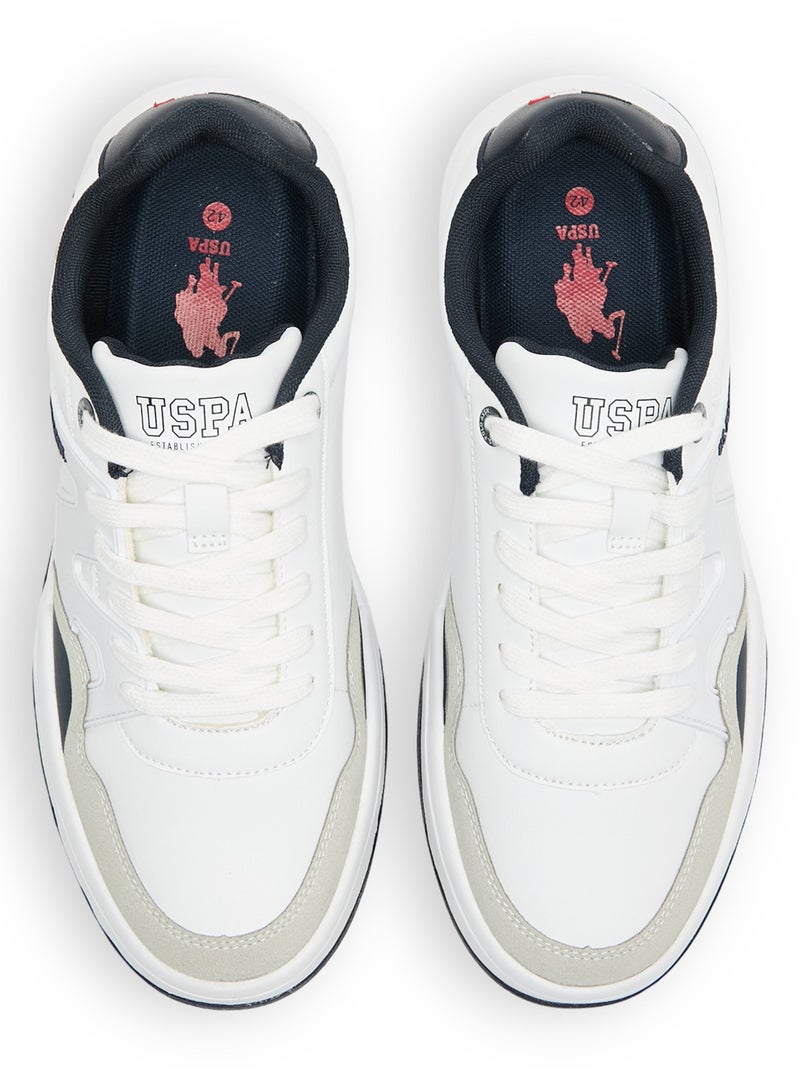 Men's White Low-Top Sneakers - Classic Design with Navy and Beige Accents, Durable and Comfortable Casual Shoes