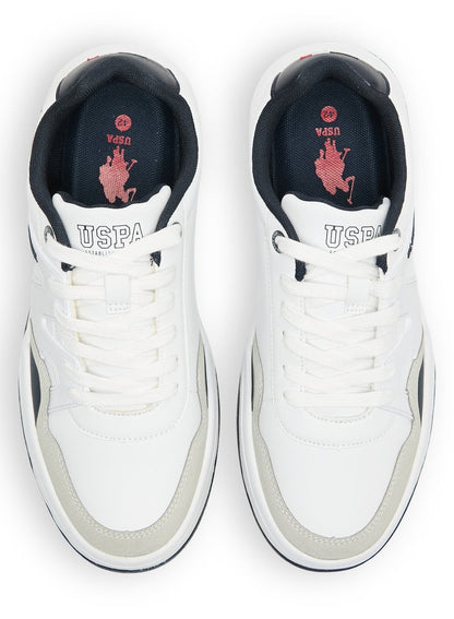 Men's White Low-Top Sneakers - Classic Design with Navy and Beige Accents, Durable and Comfortable Casual Shoes