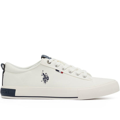 Men's White Low-Top Canvas Sneakers - Iconic Branding for a Clean Look