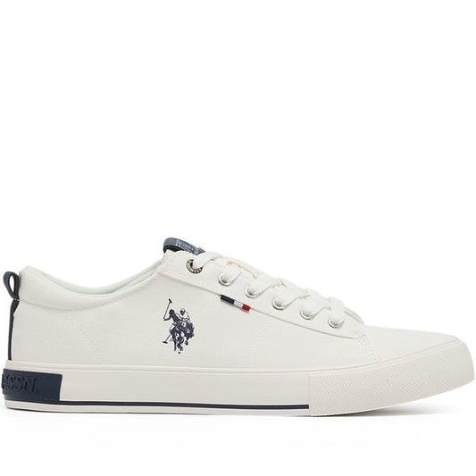 Men's White Low-Top Canvas Sneakers - Iconic Branding for a Clean Look