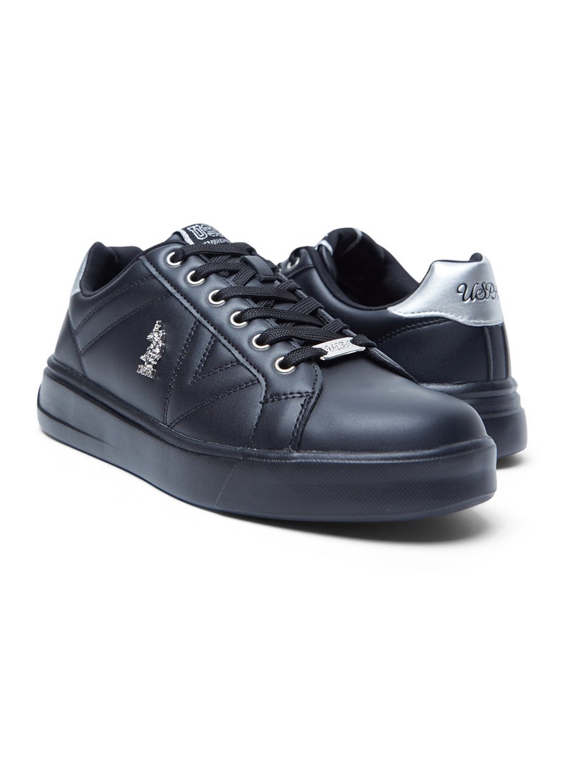 Women's Full Black Low-Top Sneakers - Fashionable Lace-Up Style, Perfect for Everyday Casual Outfits