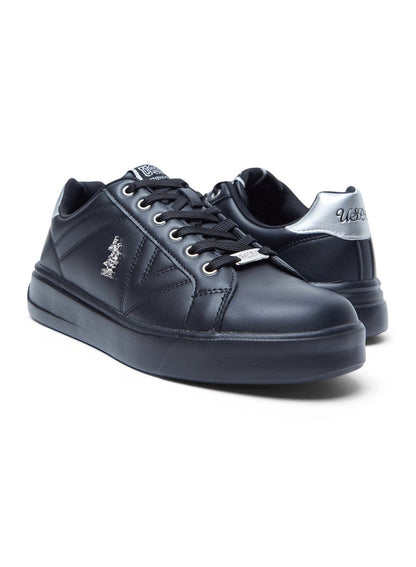 Women's Full Black Low-Top Sneakers - Fashionable Lace-Up Style, Perfect for Everyday Casual Outfits