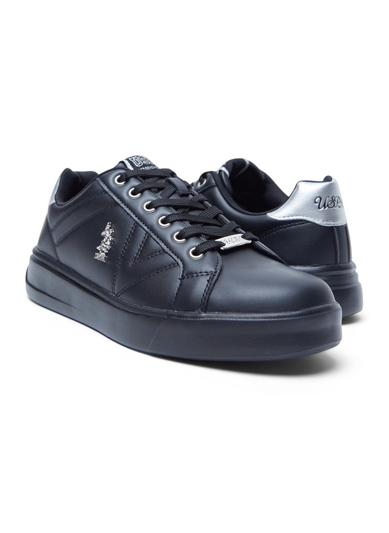 Women's Full Black Low-Top Sneakers - Fashionable Lace-Up Style, Perfect for Everyday Casual Outfits