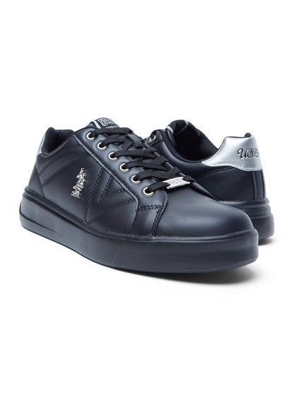 Women's Full Black Low-Top Sneakers - Fashionable Lace-Up Style, Perfect for Everyday Casual Outfits