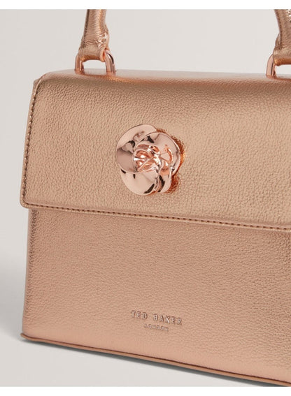 Rose Detail Mini Metallic Top Handle Bag
