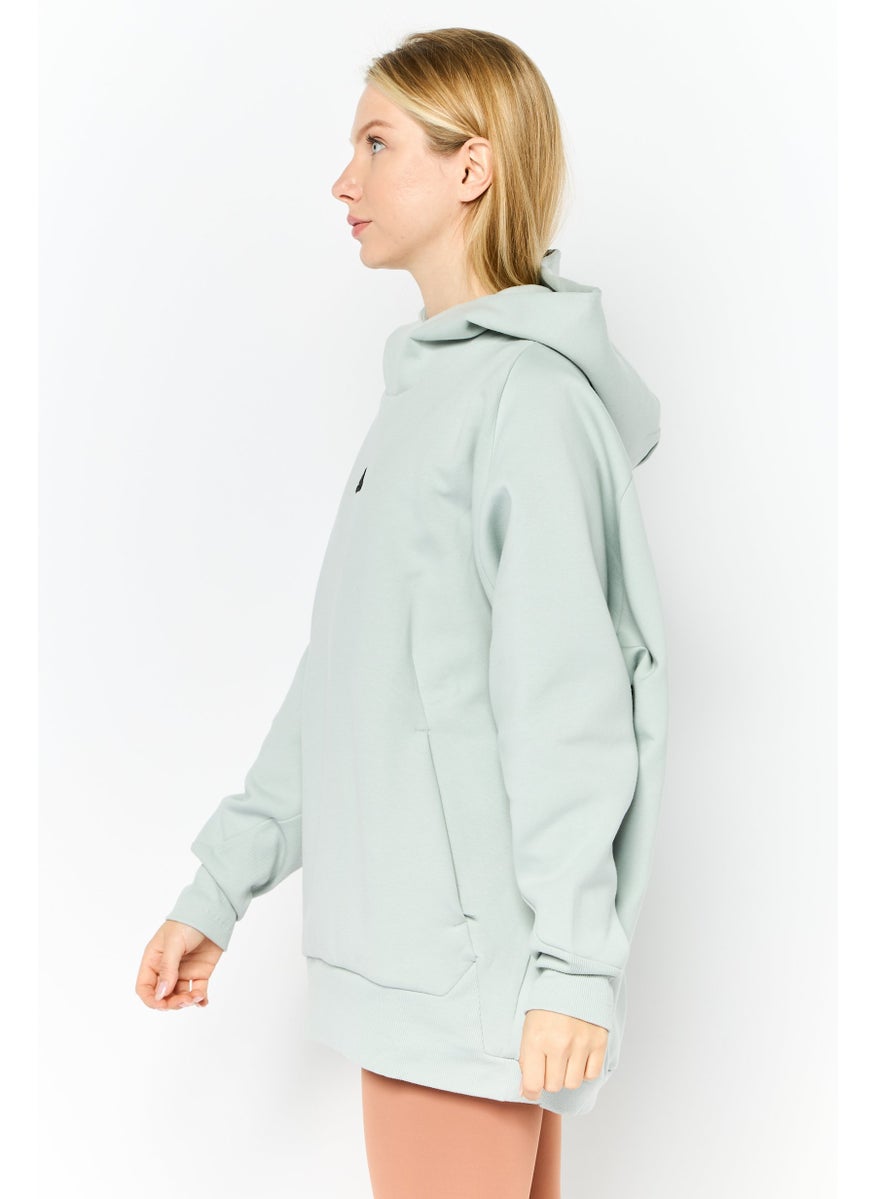 Women Sportswear Fit Brand Logo Outdoor Hoodie, Light Sage Green