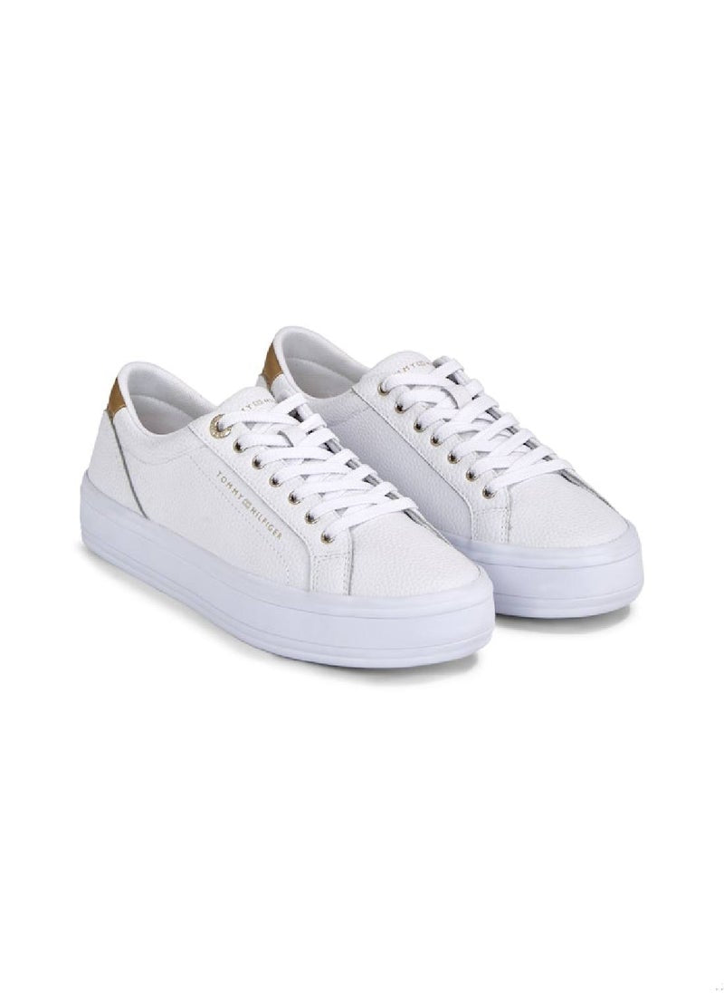 Women's Essential Metallic Heel Lace-Up Trainers -  Mixed upper: leather, nylon, polyurethane, White