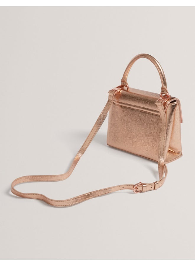 Rose Detail Mini Metallic Top Handle Bag
