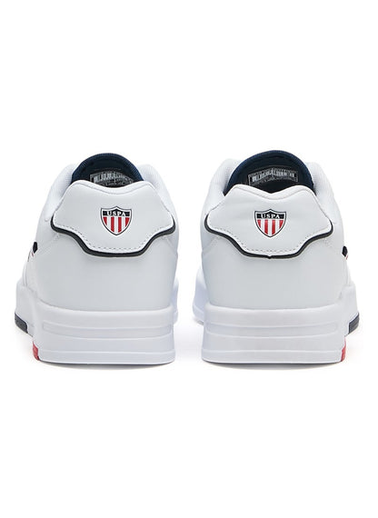 Men's White Low-Top Sneakers - Lightweight, Minimalist Design with Red & Blue Accents