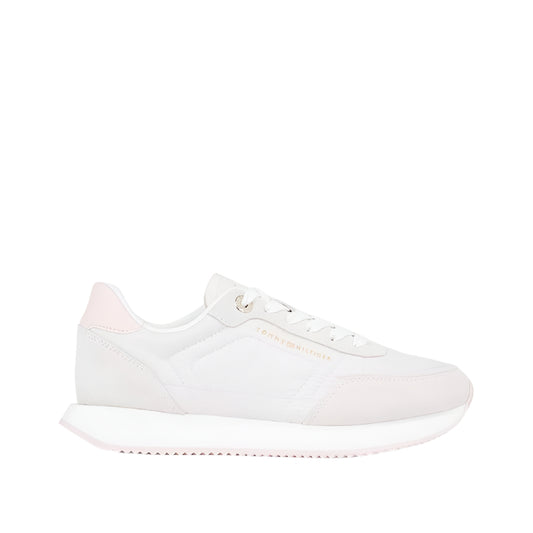 Women's Suede Mixed Texture Runner Trainers -  Suede upper, white