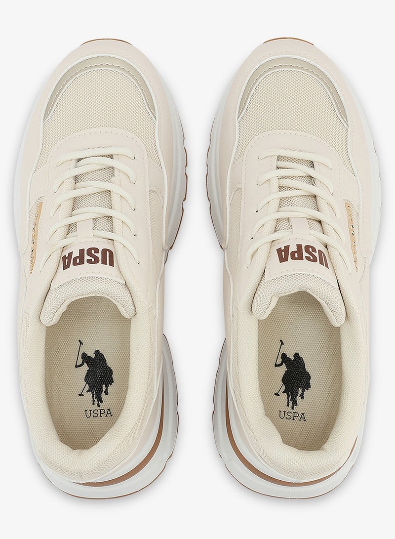 Women's Beige Low-Top Sneakers - Lightweight Shoes & Trendy Design Shoes for Everyday Wear