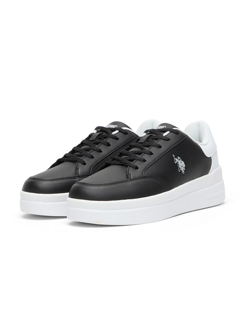 Women's Black Low-Top Sneakers - Sleek Style with Lace-Up Design and Contrast White Heel Accent for Everyday Wear