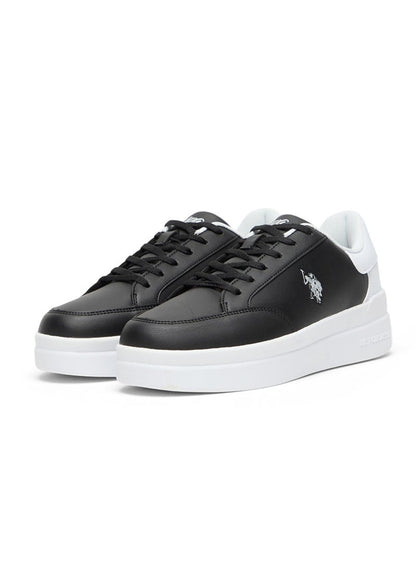 Women's Black Low-Top Sneakers - Sleek Style with Lace-Up Design and Contrast White Heel Accent for Everyday Wear