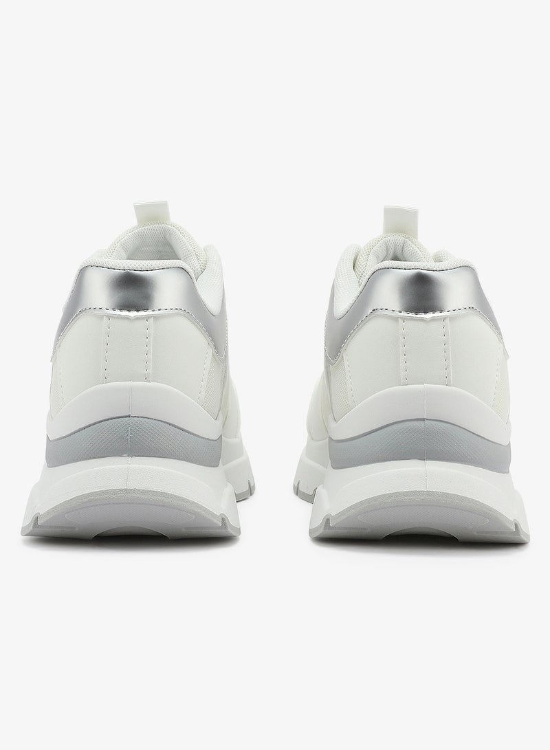 Women's White Low-Top Sneakers - Stylish Shimmer Design Shoes, Perfect for a Cute Outfit