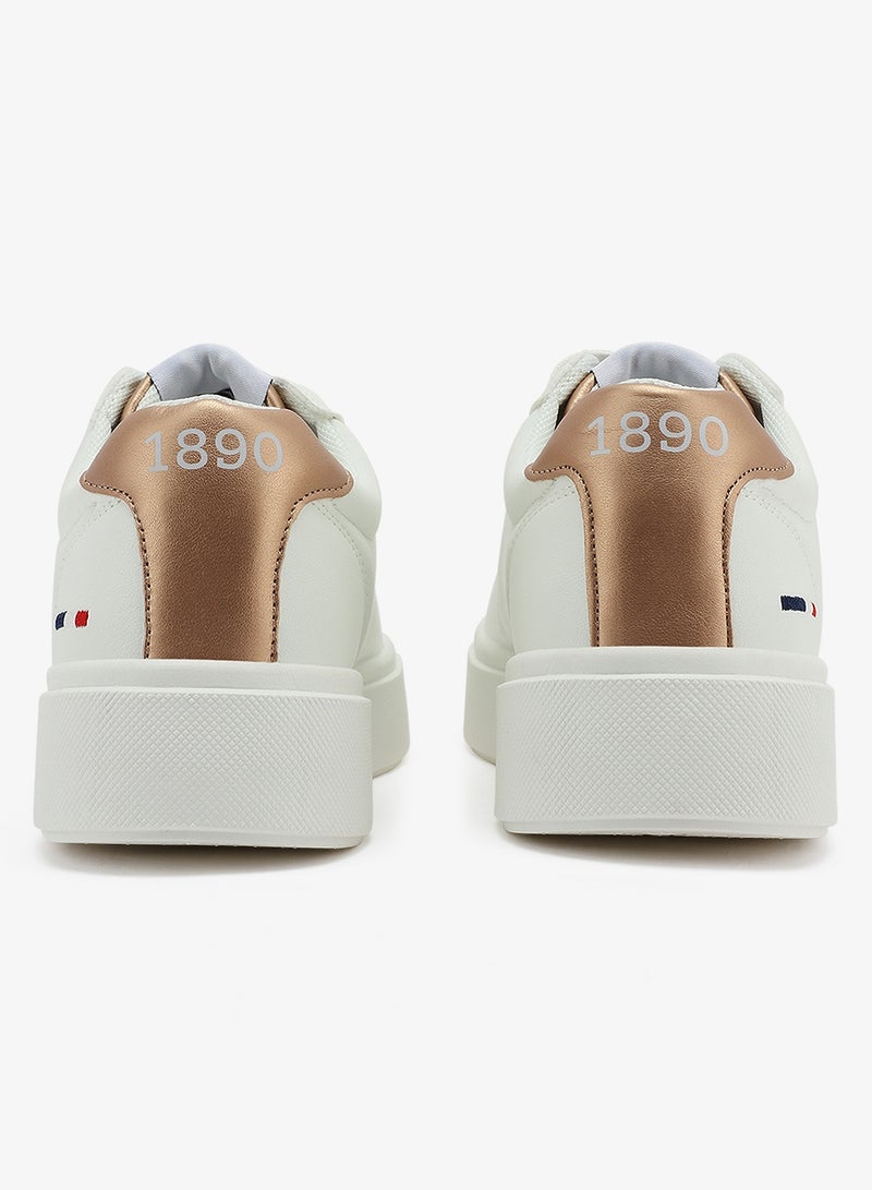 Women's White Low-Top Sneakers - Stylish Lace-Up Design Shoes, Perfect for Casual Outings