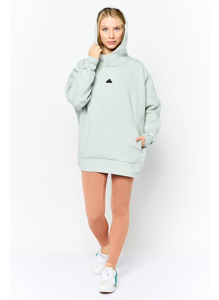 Women Sportswear Fit Brand Logo Outdoor Hoodie, Light Sage Green