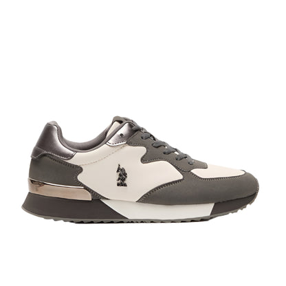 Women's Grey & White Low-Top Sneakers - Stylish Accents with Lace-Up Design and Cushioned Sole for Casual Comfort