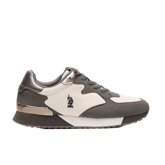 Women's Grey & White Low-Top Sneakers - Stylish Accents with Lace-Up Design and Cushioned Sole for Casual Comfort
