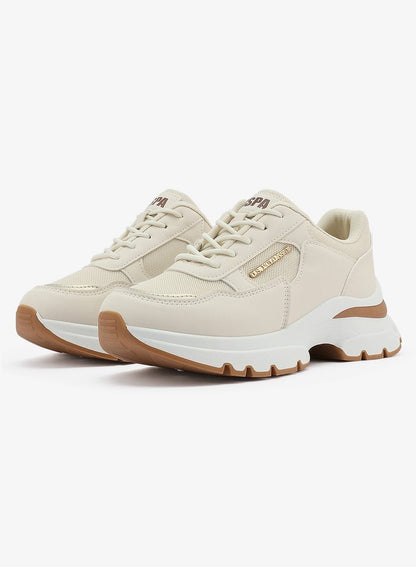 Women's Beige Low-Top Sneakers - Lightweight Shoes & Trendy Design Shoes for Everyday Wear