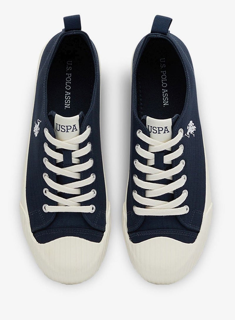 Men's Navy Low-Top Canvas Sneakers - Iconic Branding for a Clean Look Shoes