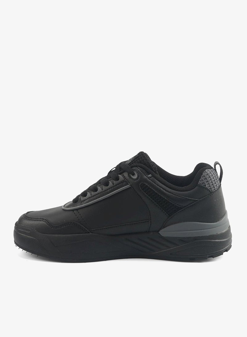 Men's Black Low-Top Sneakers - Modern Solid Design Shoes, Durable and Stylish Casual Footwear