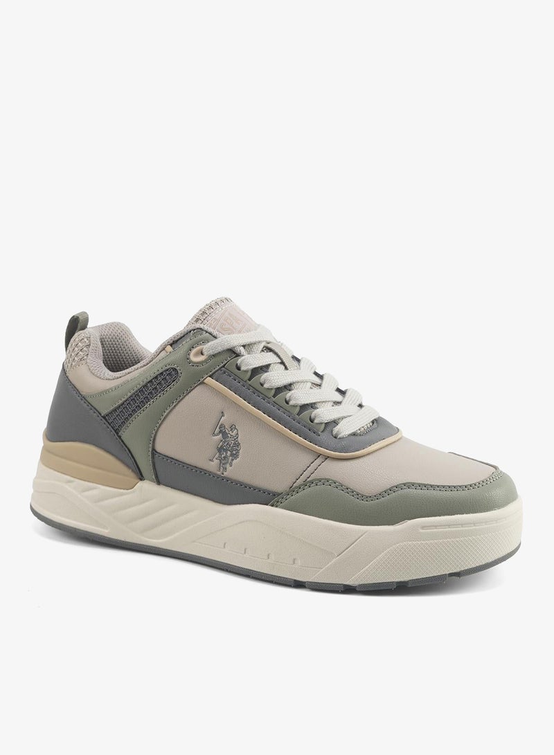 Men's Beige Low-Top Sneakers - Modern Design with Grey Accents Shoes, Durable and Stylish Casual Footwear