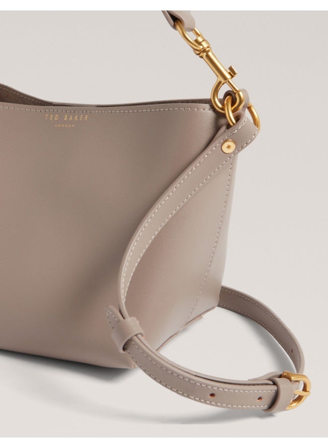 Weave Handle Leather Small Bucket Bag