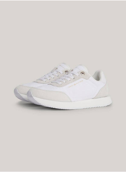 Women's Suede Mixed Texture Runner Trainers -  Suede upper, White