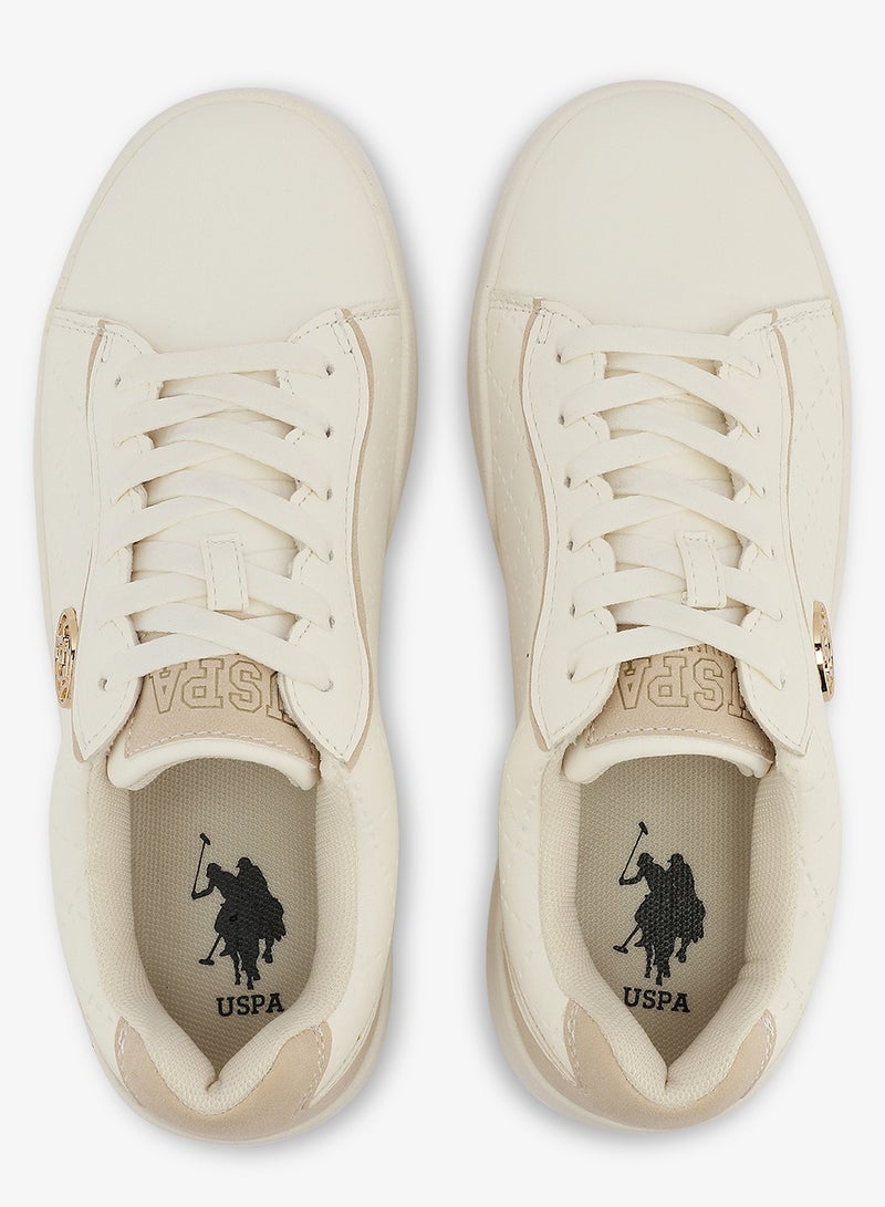 Women's White Low-Top Sneakers - Stylish Lace-Up Design Shoes, Perfect for Casual Outings