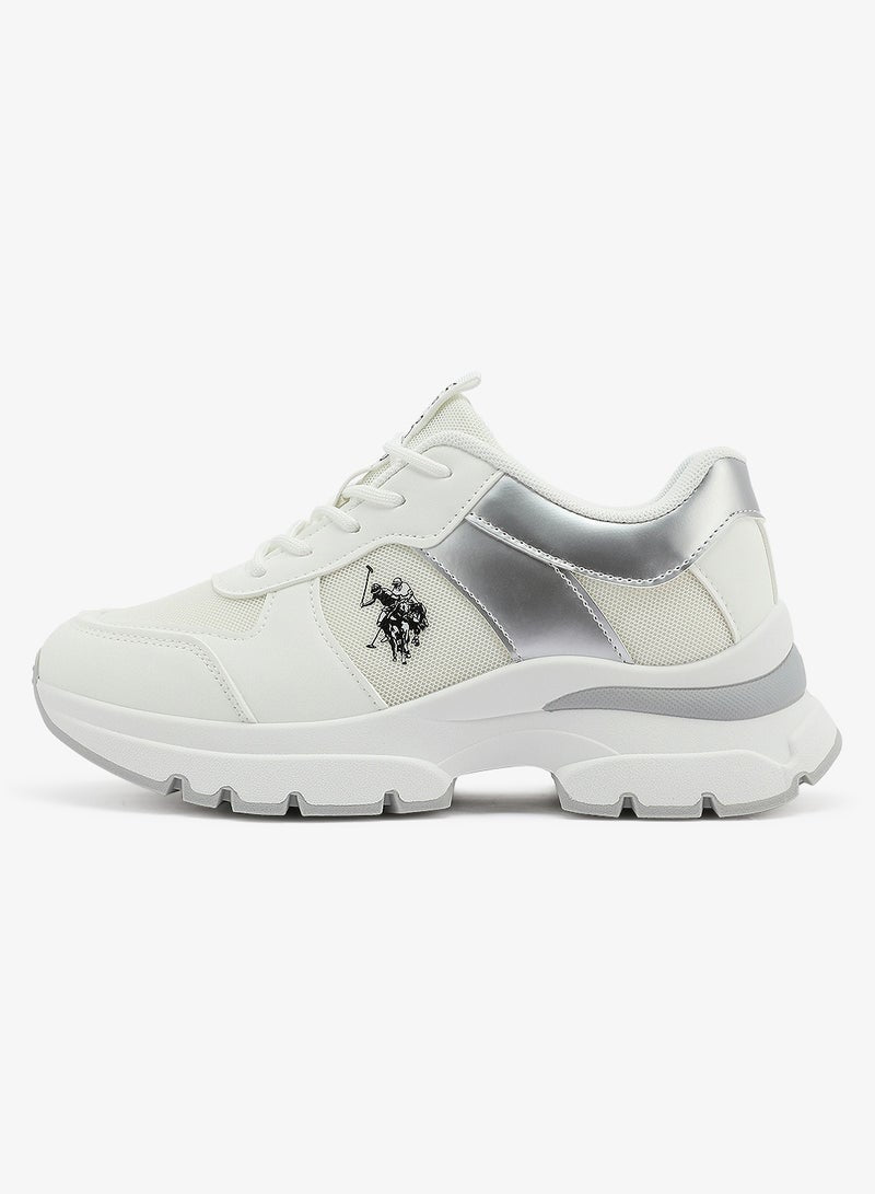 Women's White Low-Top Sneakers - Stylish Shimmer Design Shoes, Perfect for a Cute Outfit