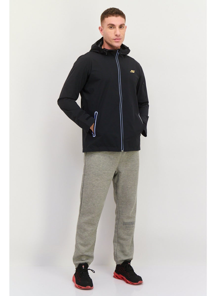 Men Sportswear Fit Long Sleeve Outdoor Jacket, Black
