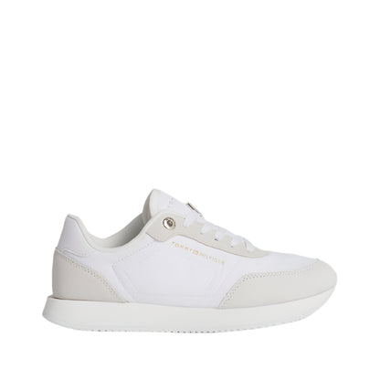 Women's Suede Mixed Texture Runner Trainers -  Suede upper, White