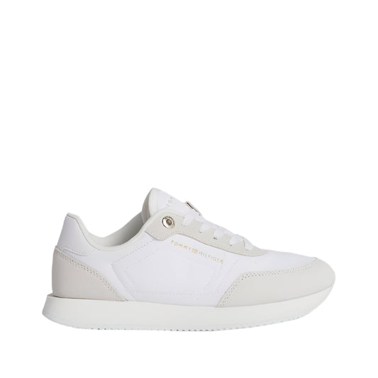 Women's Suede Mixed Texture Runner Trainers -  Suede upper, White
