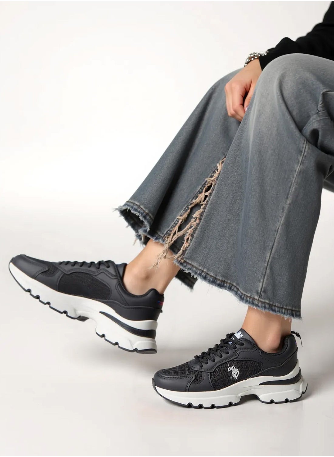 Women's Black Sneakers - Bold Rugged Style with Durable Sole for Outdoor Wear