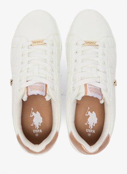 Women's White Low-Top Sneakers - Classic Style Shoes with Gold Accent and Cushioned Comfort Sole for Everyday Wear