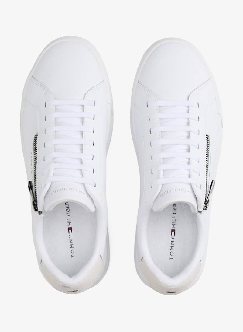 Zip-Up Court Trainers With Leather
