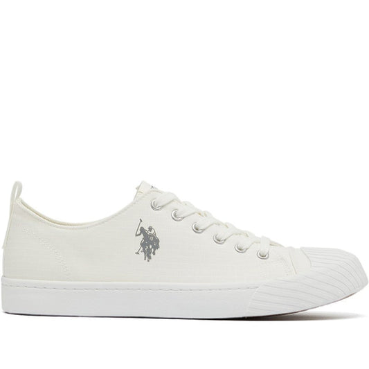 Men's White Low-Top Canvas Sneakers - Iconic Branding for a Clean Look