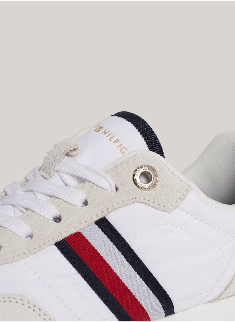 Women's Global Stripe Essential Suede Trainers -  Suede upper, White