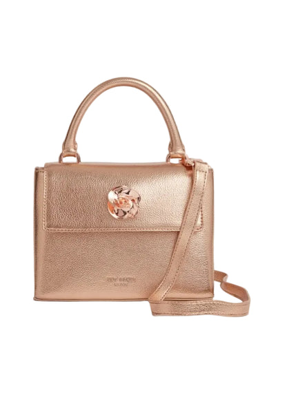 Rose Detail Mini Metallic Top Handle Bag