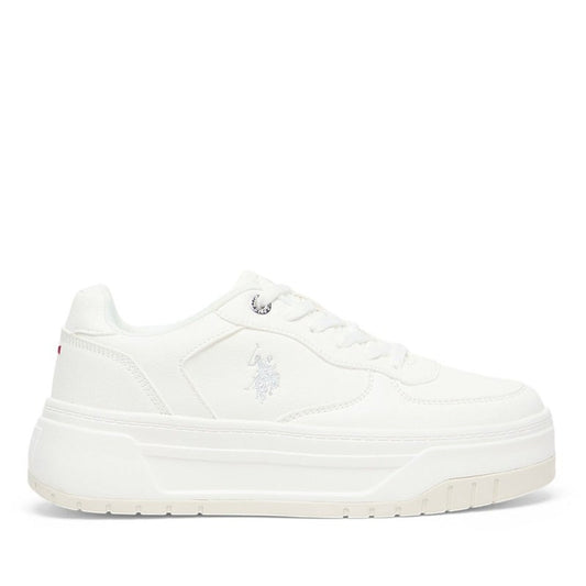 Women's White Low-Top Sneakers - Chunky Outsole With Foam Padding, Minimalist Lace-Up Design