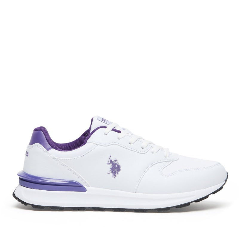 Women's Casual Sneakers - White with Purple Accents, Fashionable Low-Top Design
